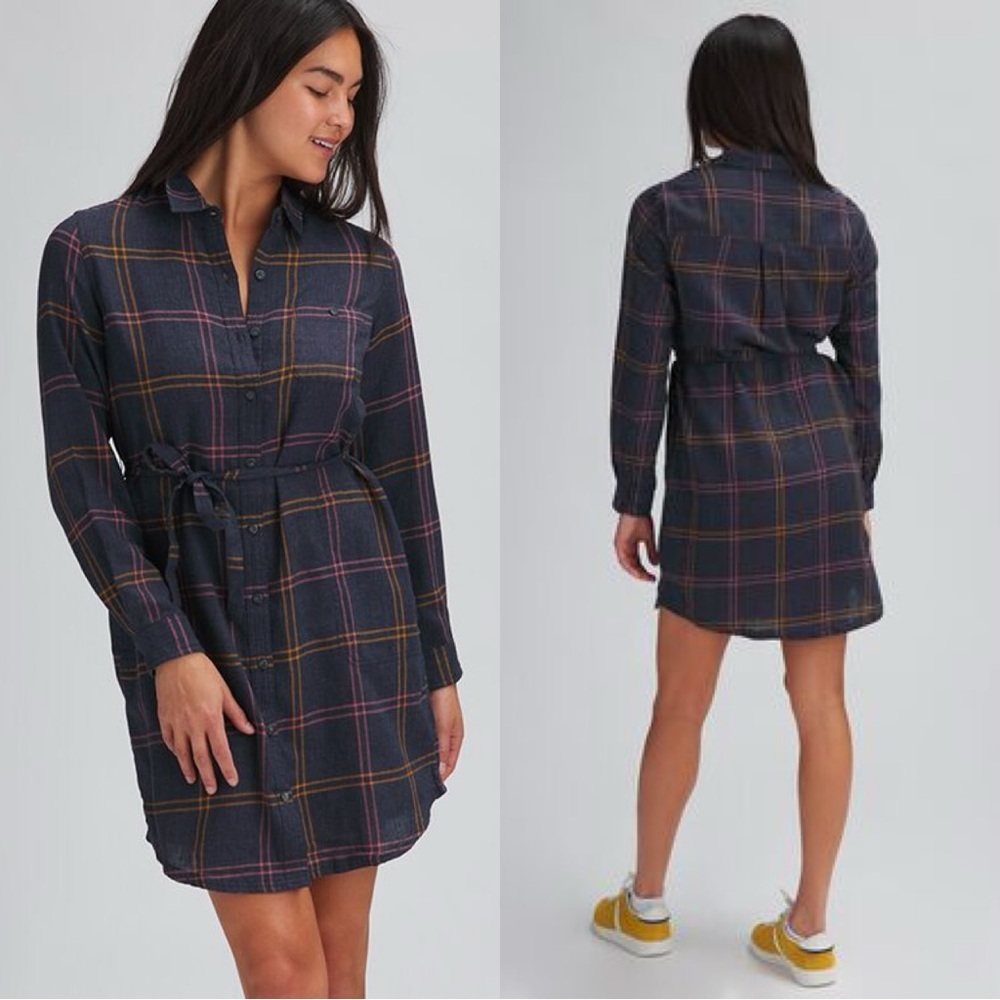 Toad&Co Navy Plaid Long-Sleeve Shirt Dress
